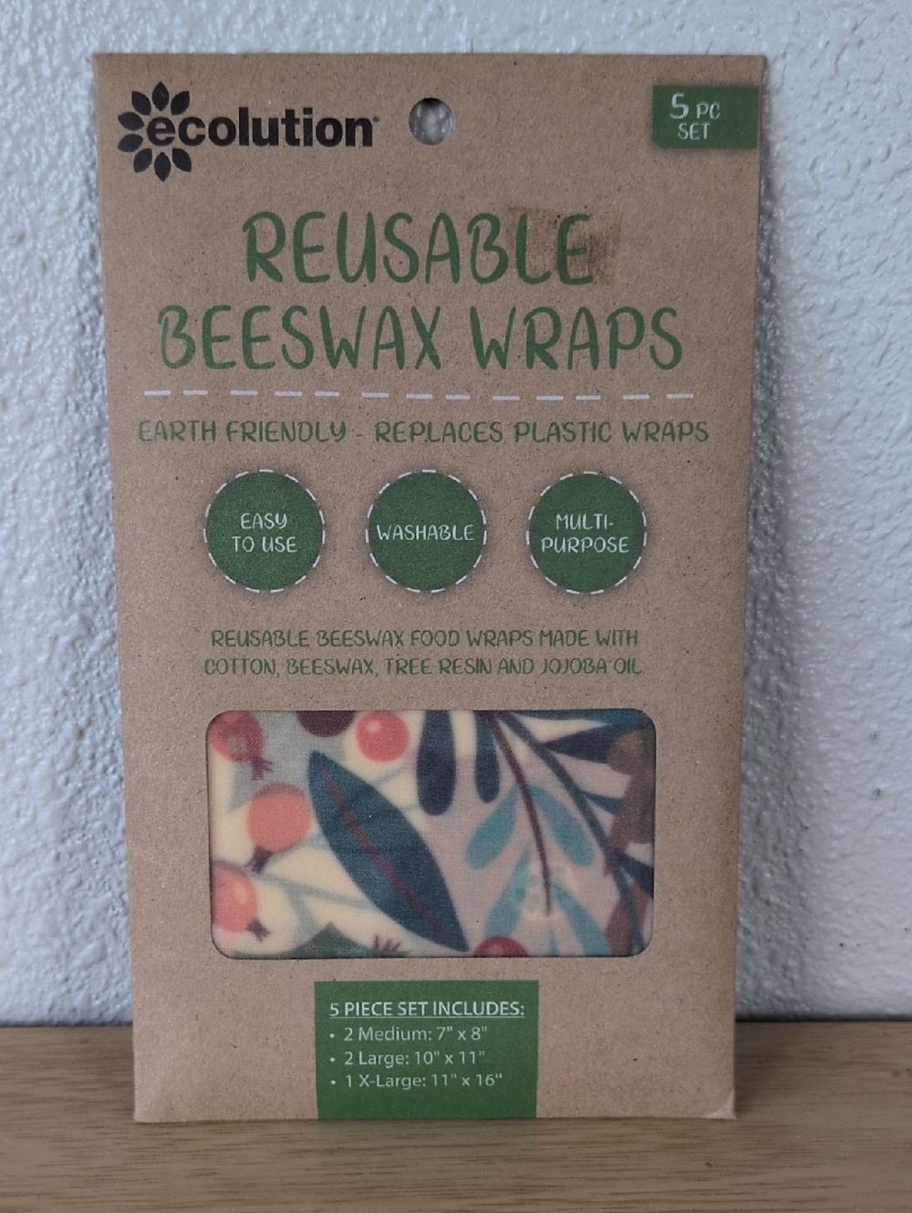 Ecolution Reusable Beeswax Wraps 5 pc Set